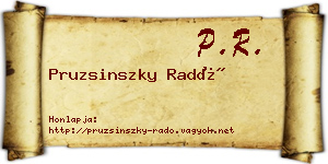 Pruzsinszky Radó névjegykártya